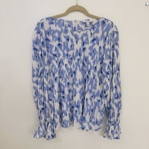 NINE WEST Blue and White Women's Long Sleeve Blouse Size Large
